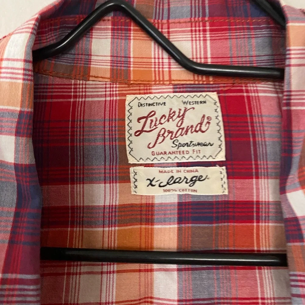 Lucky Brand Men’s Distinctive Western Red Button Down Shirt Size XL - Picture 3 of 11